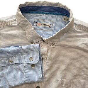 32 Bar Blues Button Down Shirt Mens XXL Blue Ombre Stripe Cotton Linen RN138360